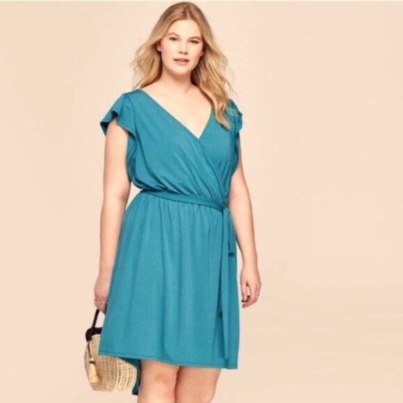 Ava & Viv‎ Laguna Teal High-Low Dress with Tie Size 1X 16 Plus Sz Summer Stretch - Picture 3 of 9